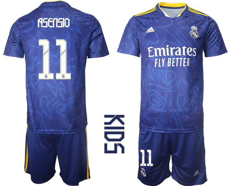 Youth 2021-2022 Club Real Madrid away blue #11 Soccer Jersey